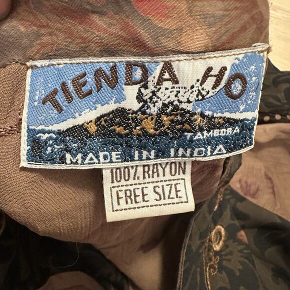 Tienda Ho Women OSFM Blouse Embroidered Long Sleeve Boho Floral Brown - Picture 7 of 10